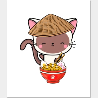 Funny Cat Eating Ramen Posters and Art